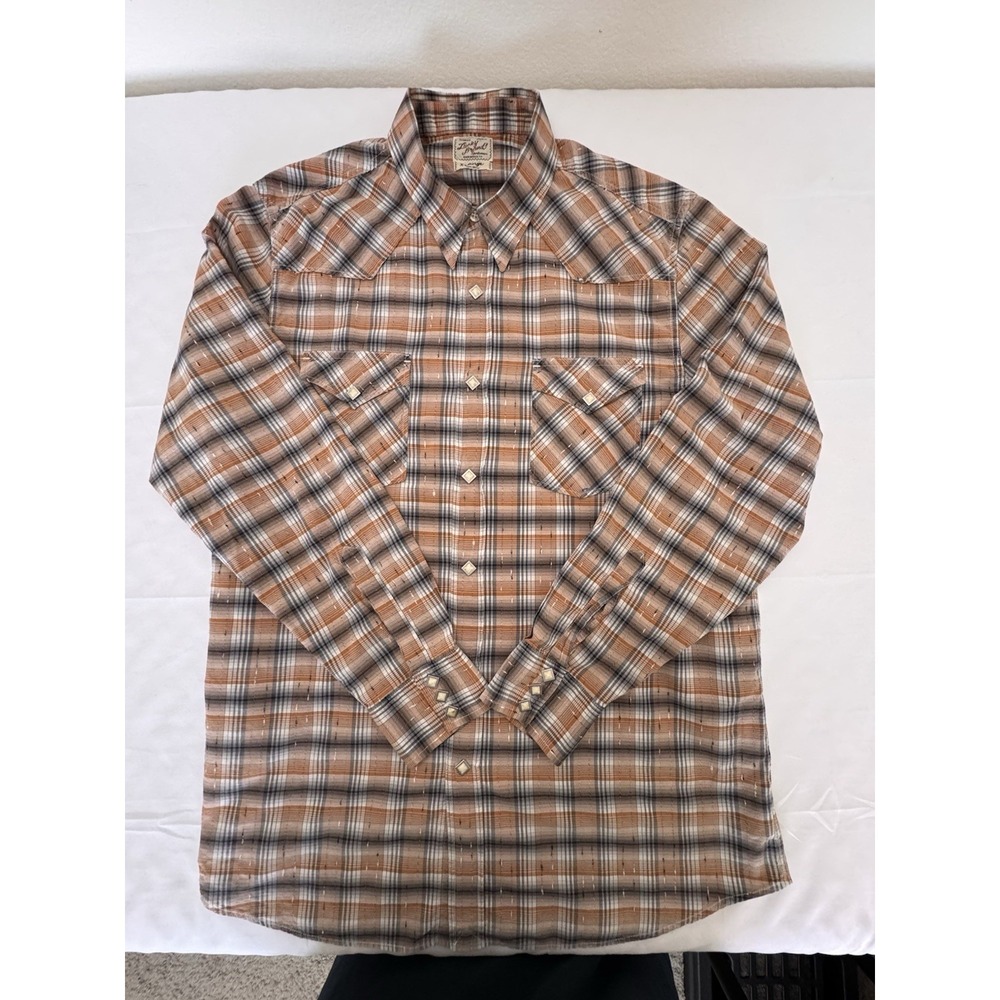 Lucky Brand Mens XL Plaid Shirt Diamond Pearl Snap Textured Cowboy Western Rodeo